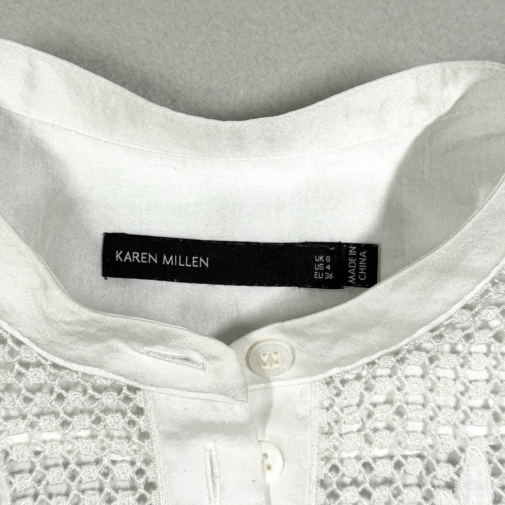 Karen Millen Top Womens 4 Blouse Floral Lace Broderie Anglaise White Sleeveless - Picture 4 of 10